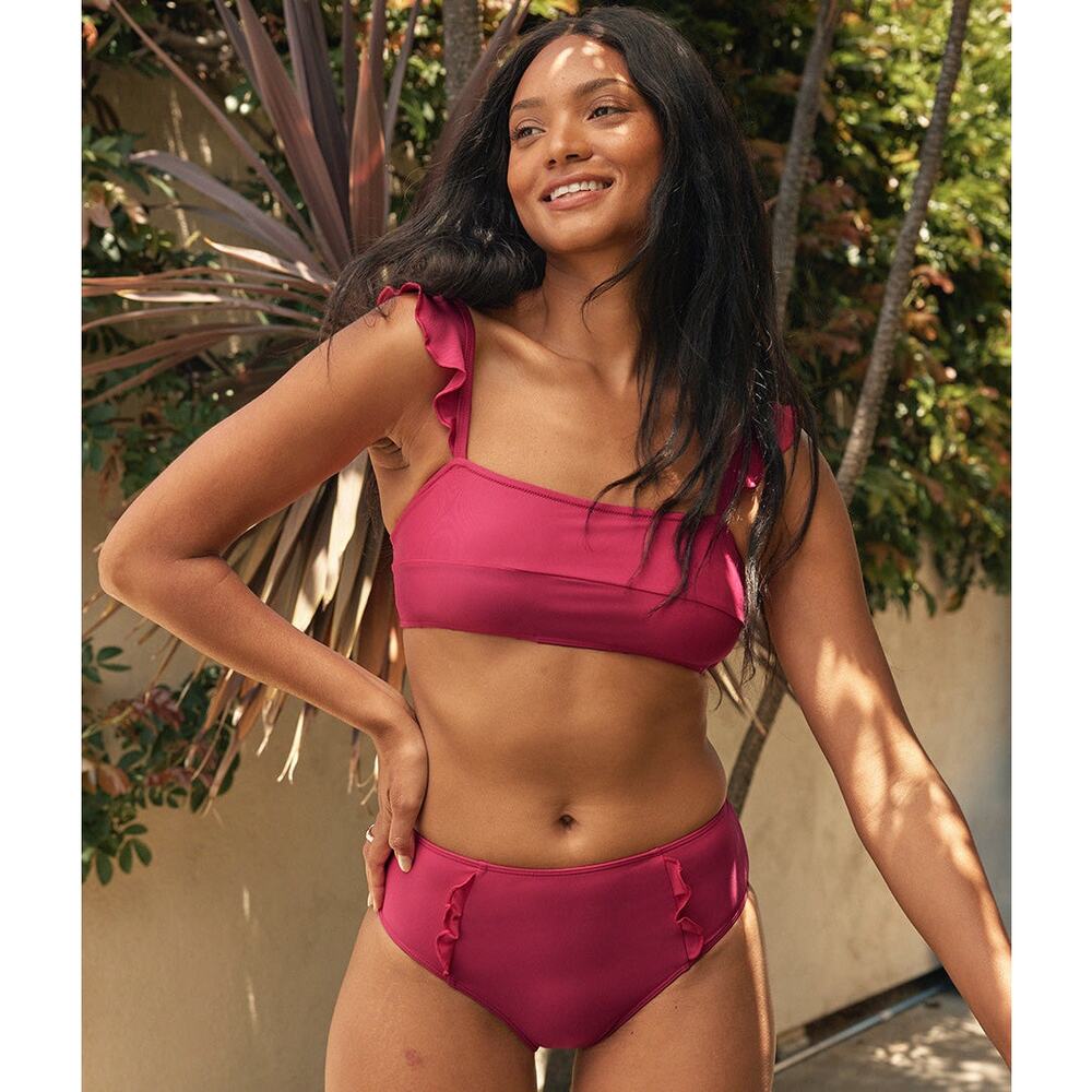 NEW Summersalt Ruffle High Leg‎ High Rise Bikini Bottom Spritz Swim Size 14
